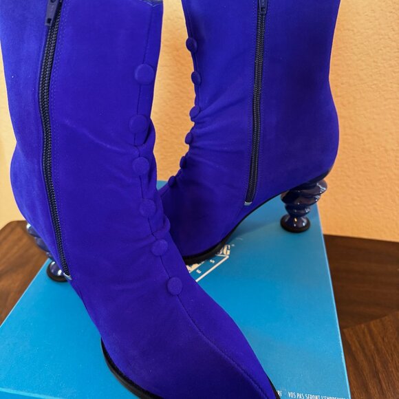 John Fluevog Powerhouse Jyoti Zip-Up Ankle Boots with Heel Sz 9 Royal Blue - Picture 2 of 14